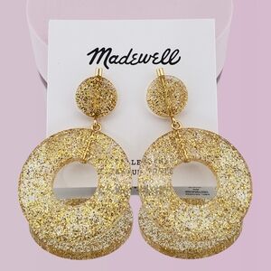 Madewell Earrings Gold Glitter Circle Statement Earrings Boho Vacation Party